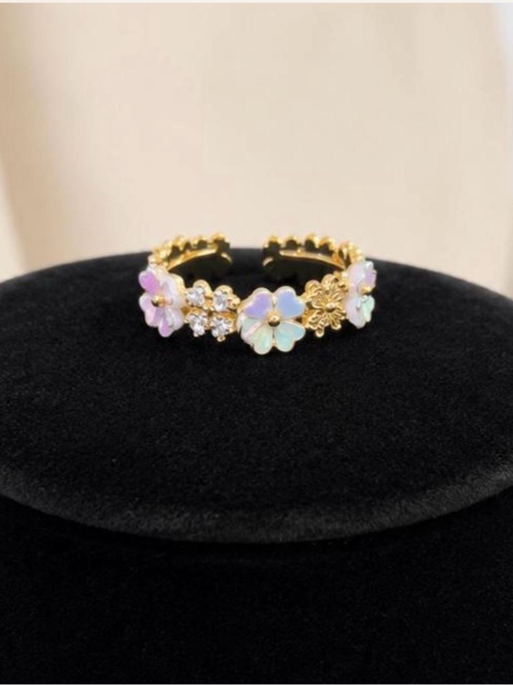 Gold Floral Opal Fairycore Whimsical Statement Ring - Women Jewelry